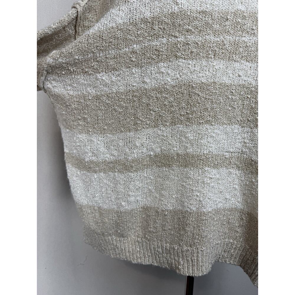 Women's BKE Sweater Sz M Tan White Long Sleeves 1/4 Lace Up Boxy Boho - Picture 8 of 16